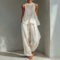 Conjunto de top y pantalones anchos blanco