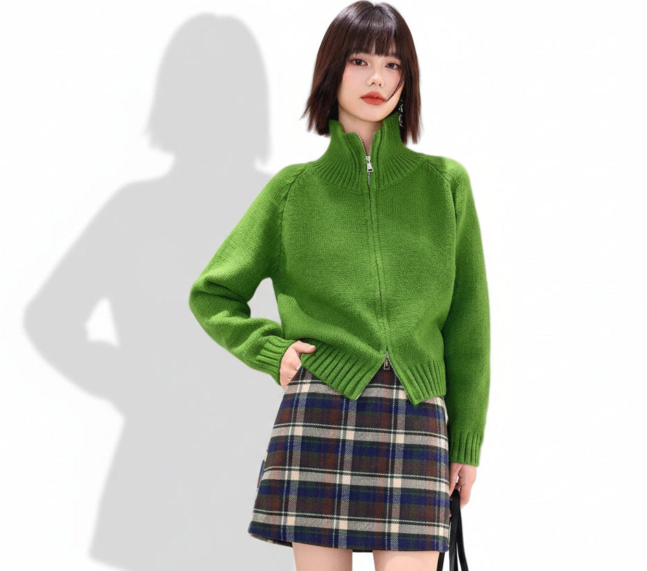 Cárdigan de punto verde trébol para mujer