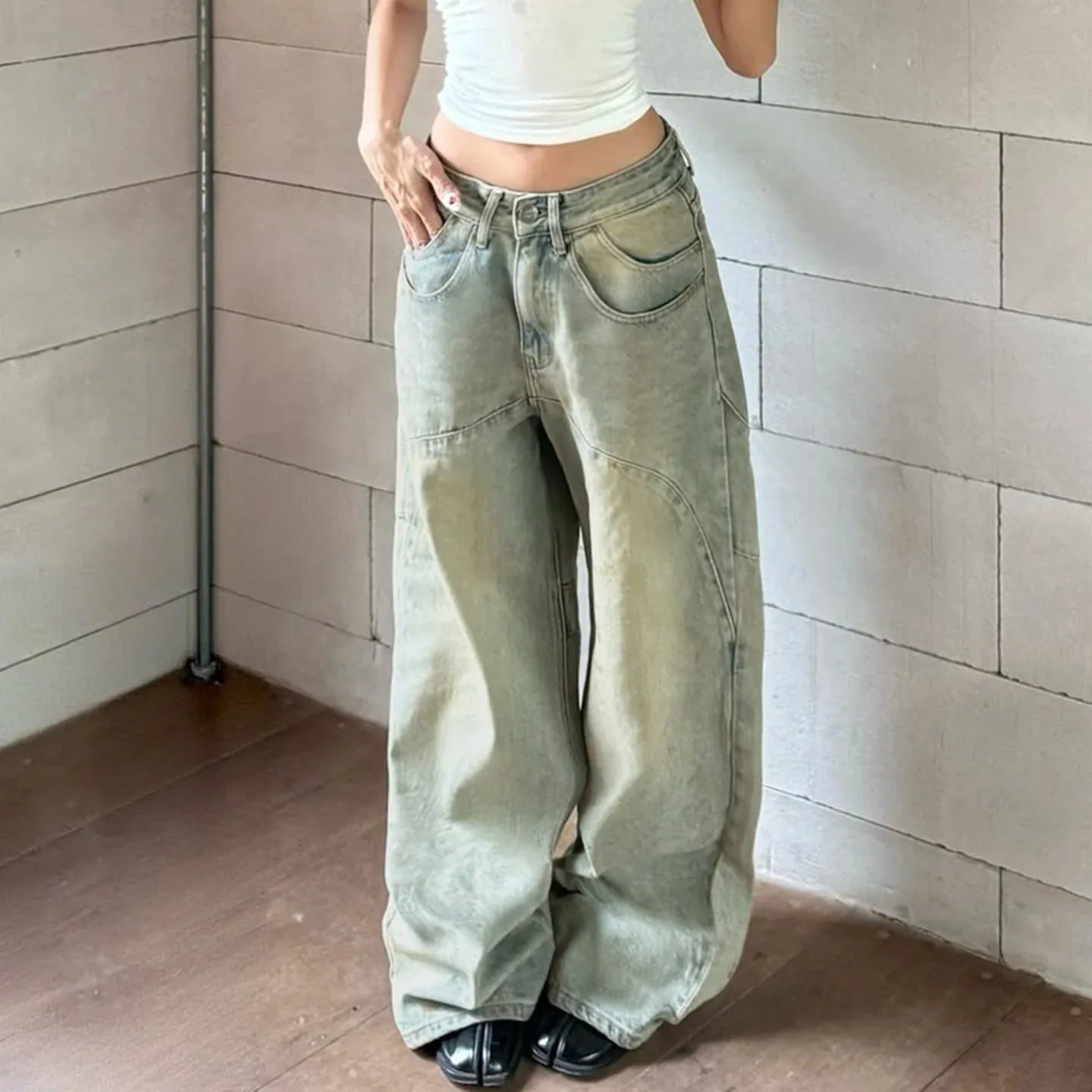 Vaqueros casuales bordados de estilo dirt para mujer
