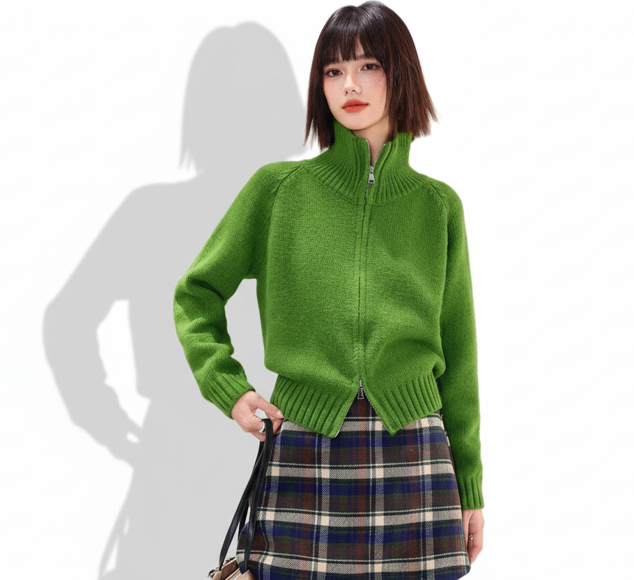 Cárdigan de punto verde trébol para mujer
