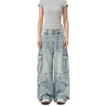 Jeans cargo oversize de mujer en azul claro