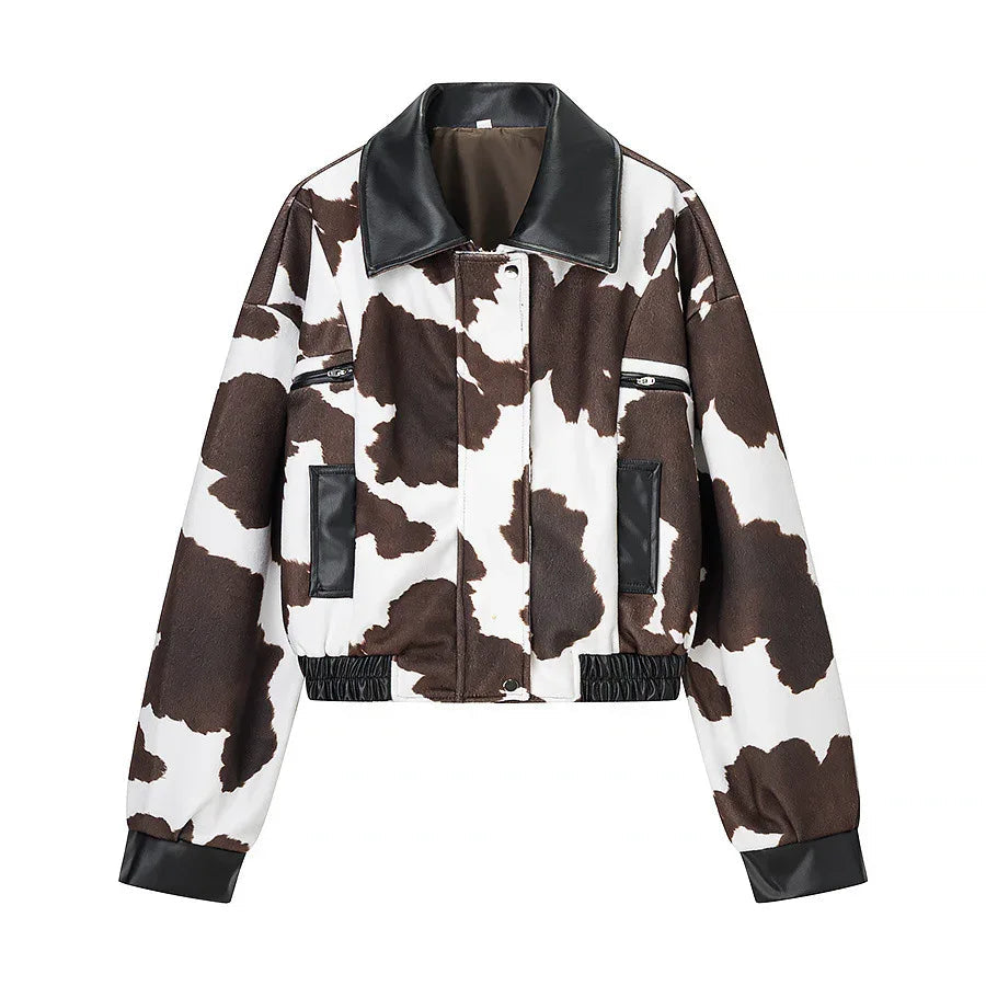 Chaqueta Estampado Vaca Mujer - Cuero Sintético con Cremallera