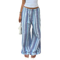 Pantalones largos casuales a rayas azules para mujer