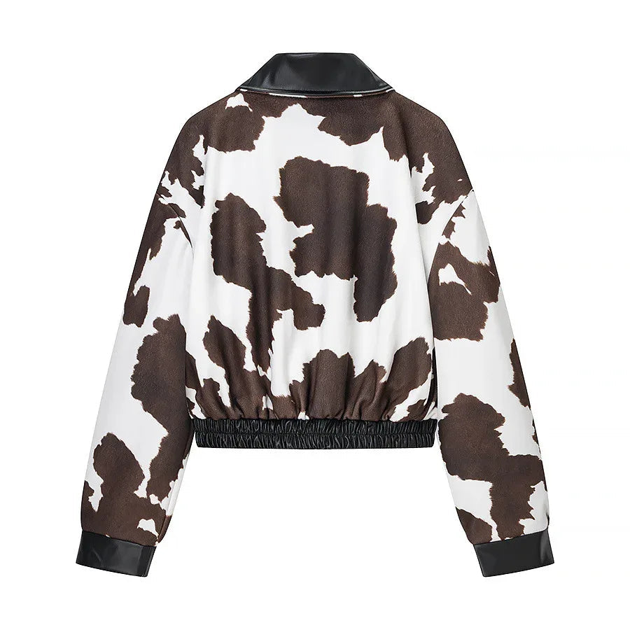 Chaqueta Estampado Vaca Mujer - Cuero Sintético con Cremallera