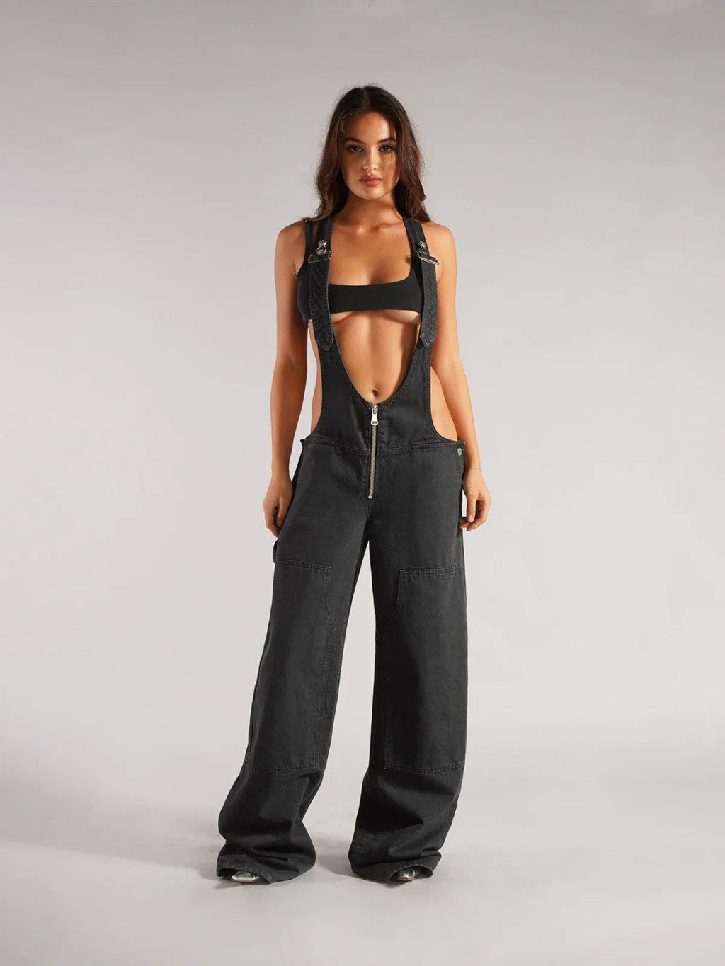 Peto Vaquero de Mujer con Espalda Descubierta -Estilo Urbano y Casual Negro