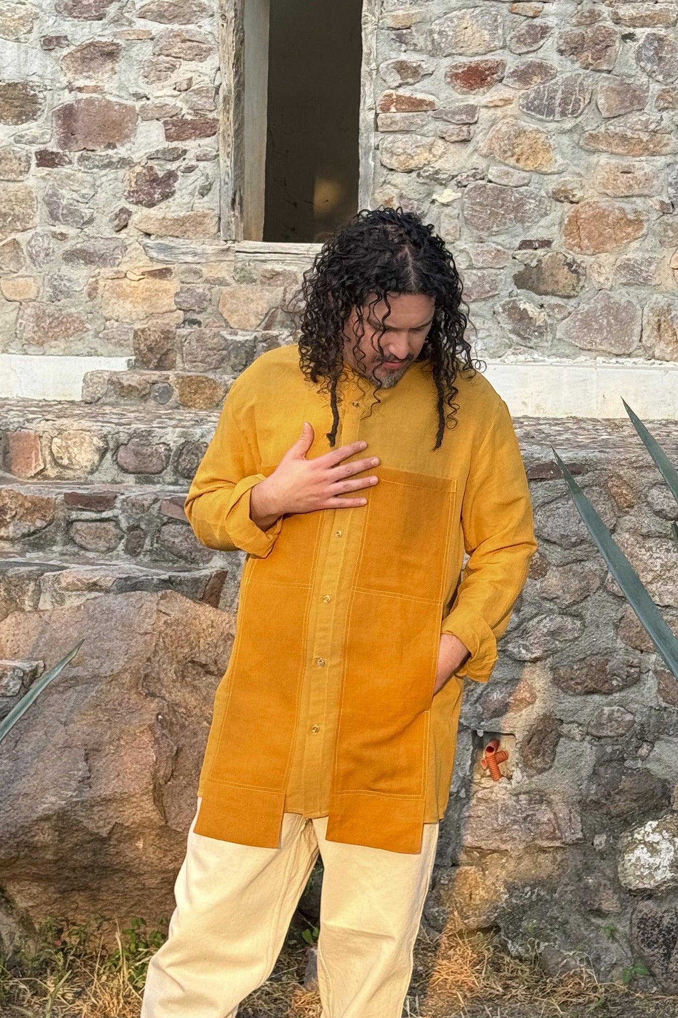 Iodine Front Pocket Linen Blend Shirt