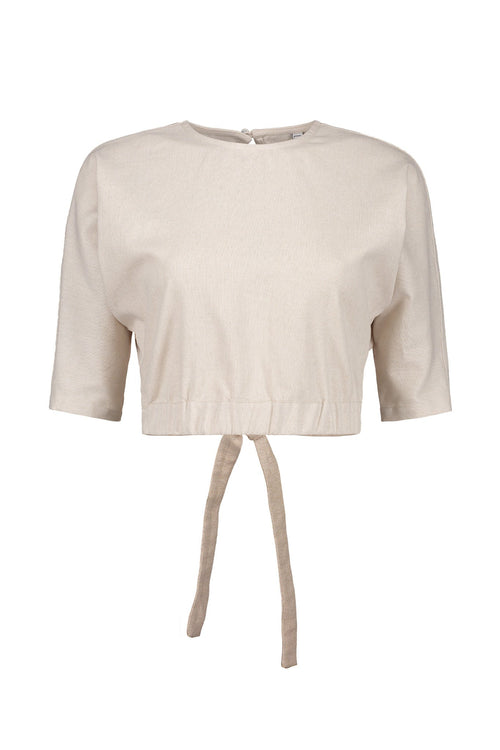 Arugula Linen-Blend Open Back Crop Top