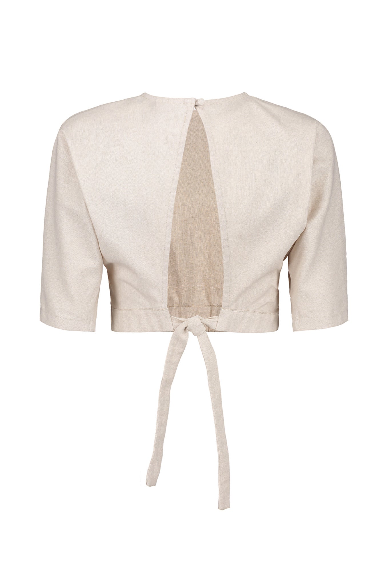 Arugula Linen-Blend Open Back Crop Top