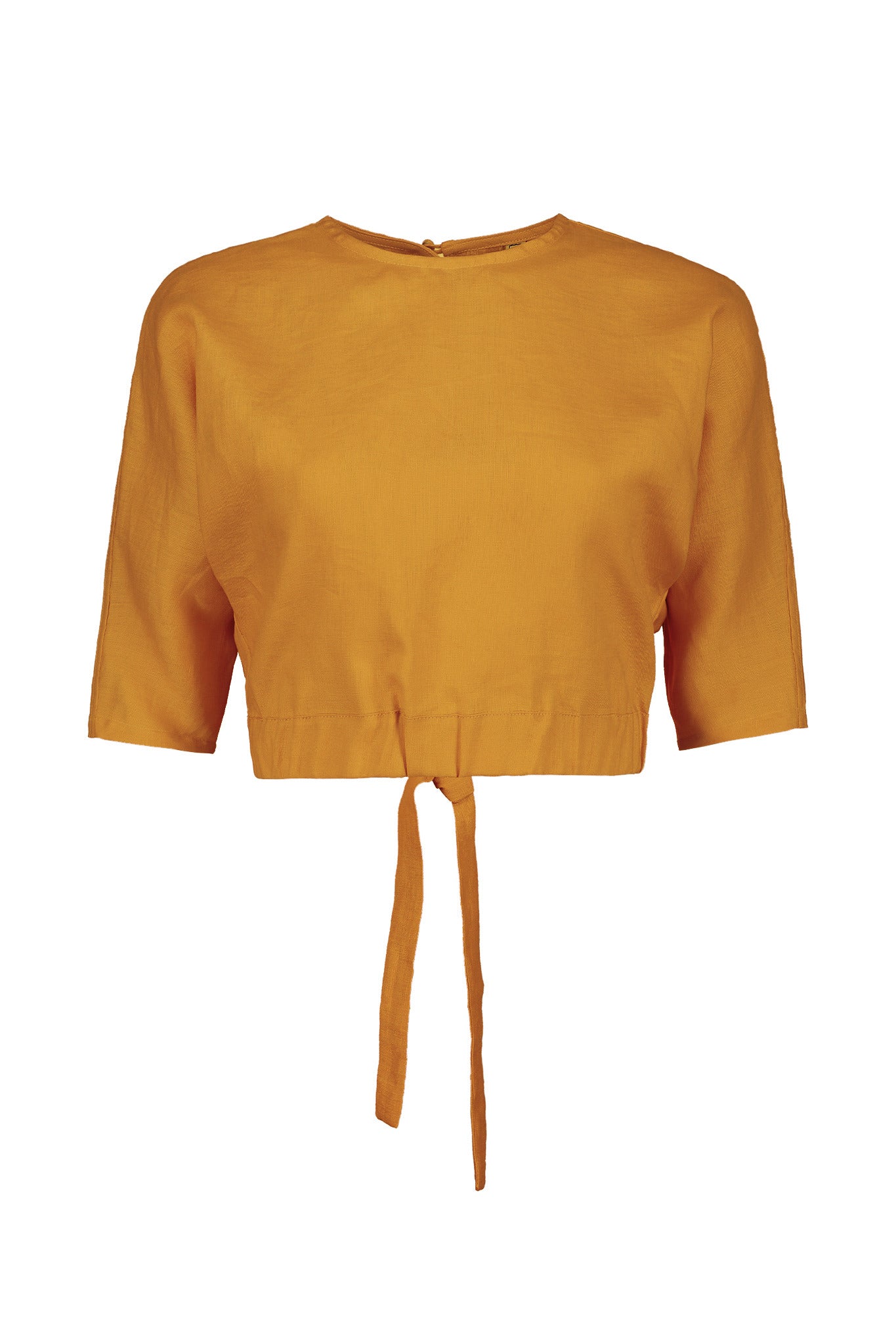 Arugula Linen-Blend Open Back Crop Top