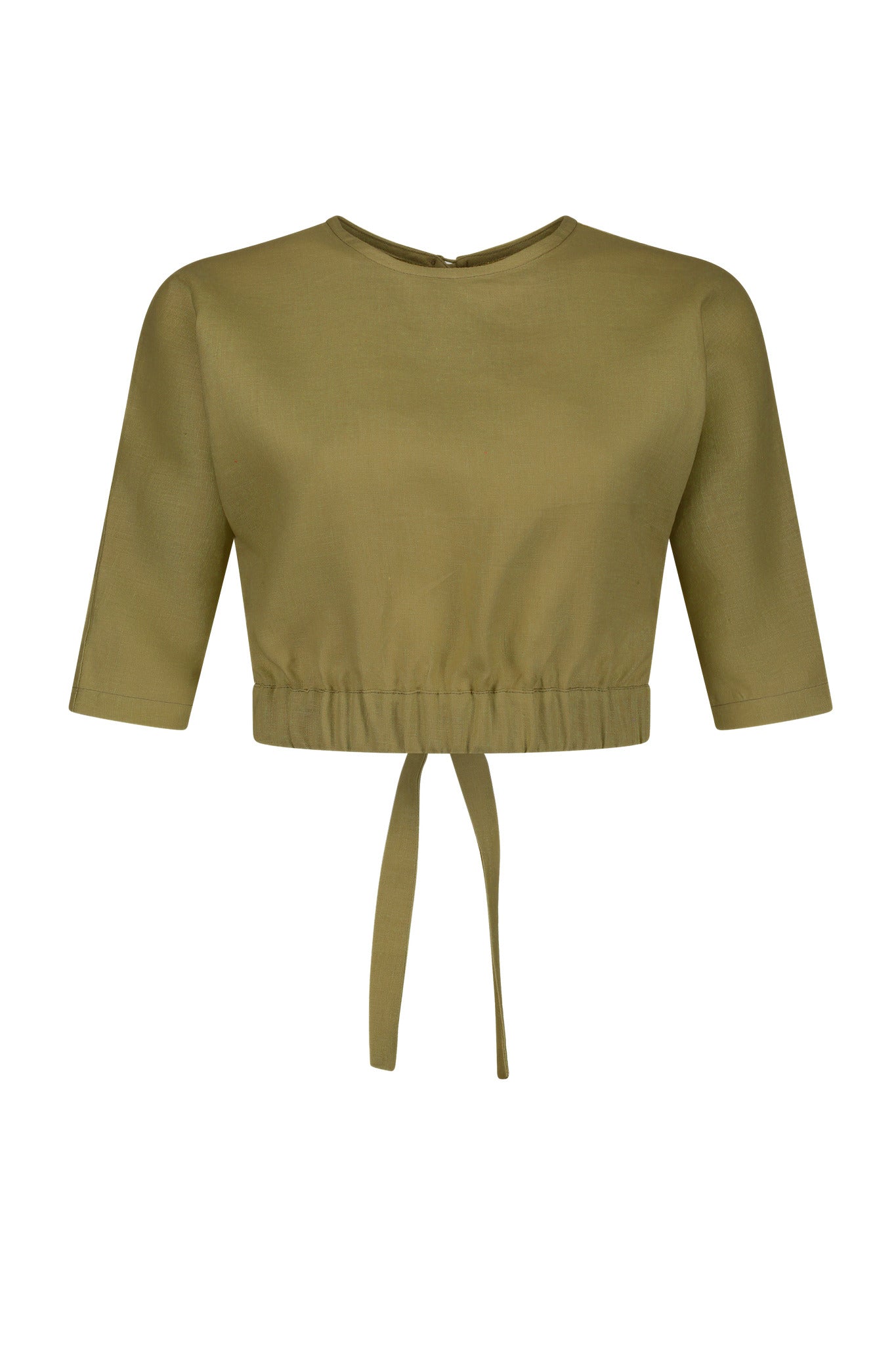 Arugula Linen-Blend Open Back Crop Top