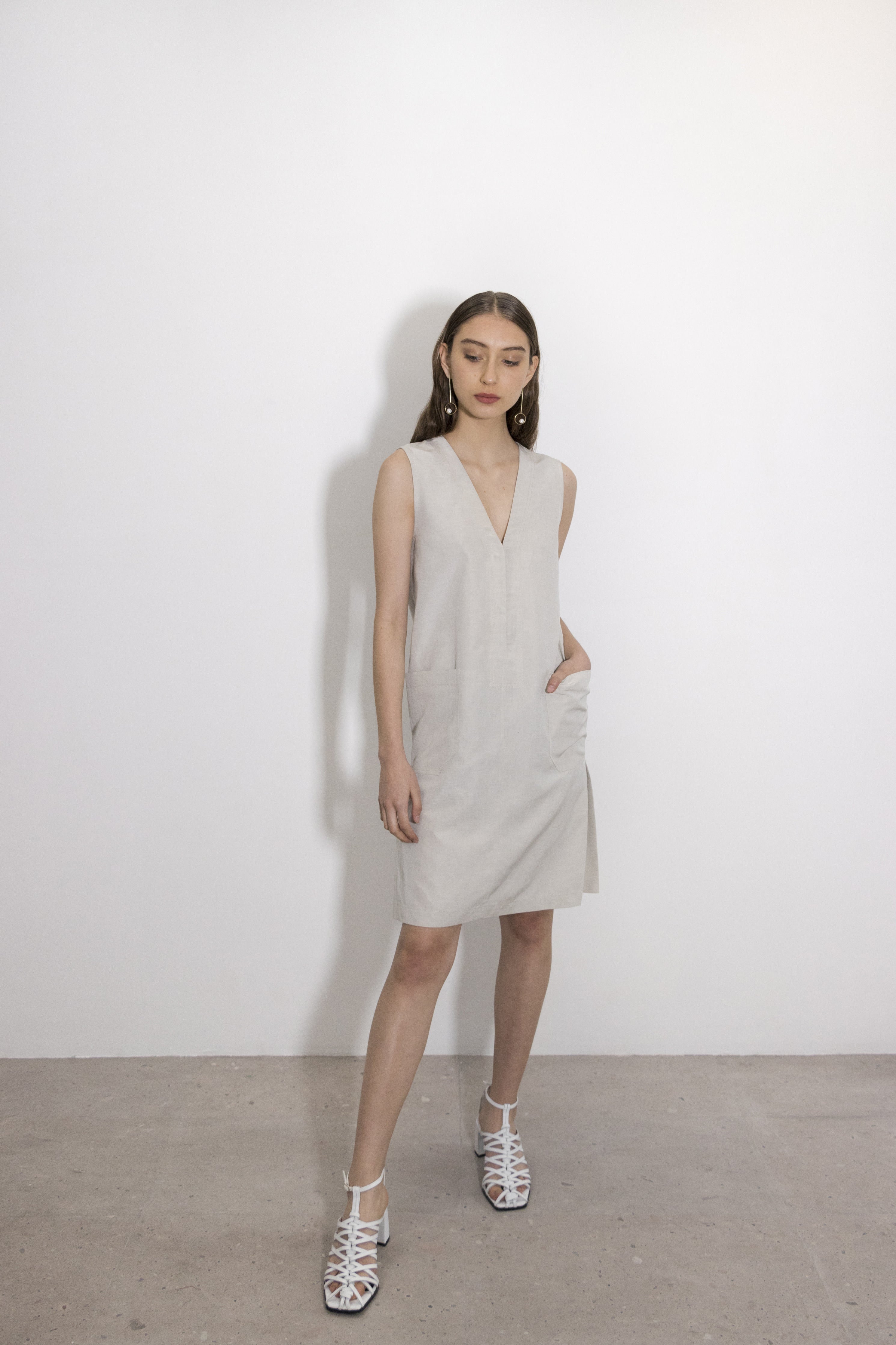 Lithium Silk Blend V-Neck Front Pocket Shift Dress