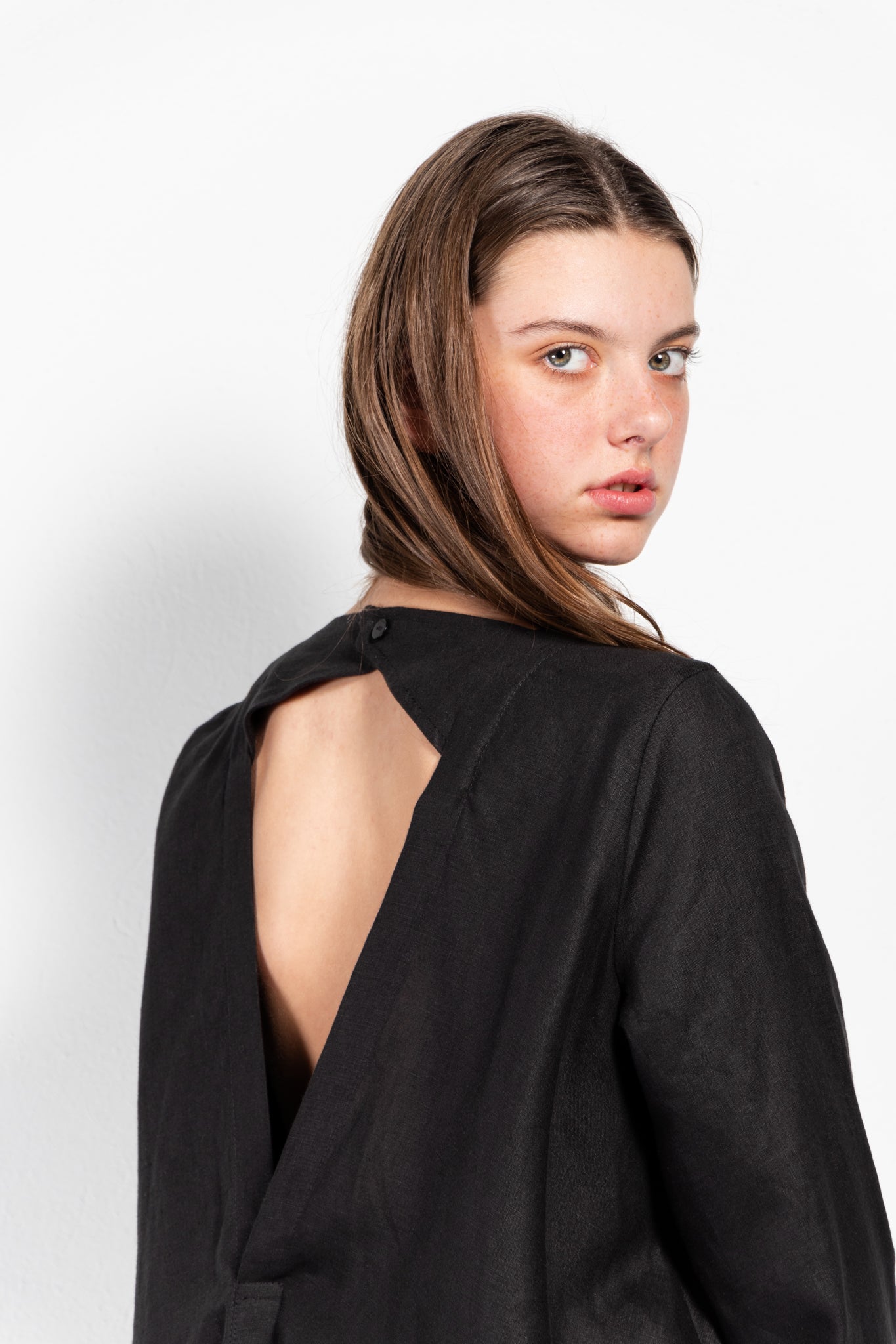 Savannah Linen-Blend Open Back Shirt Dress