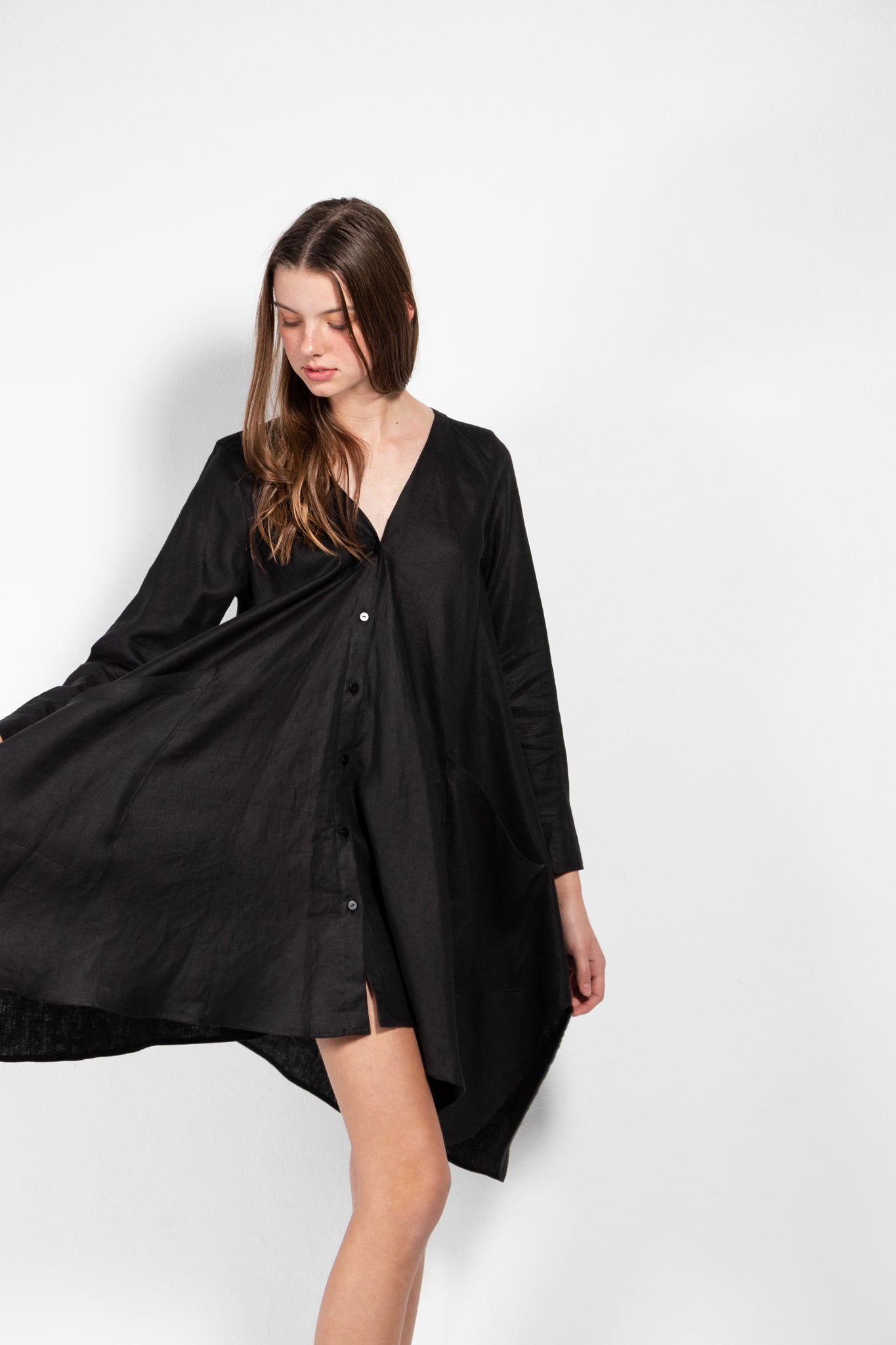SALE Savannah Linen-Blend Open Back Shirt Dress
