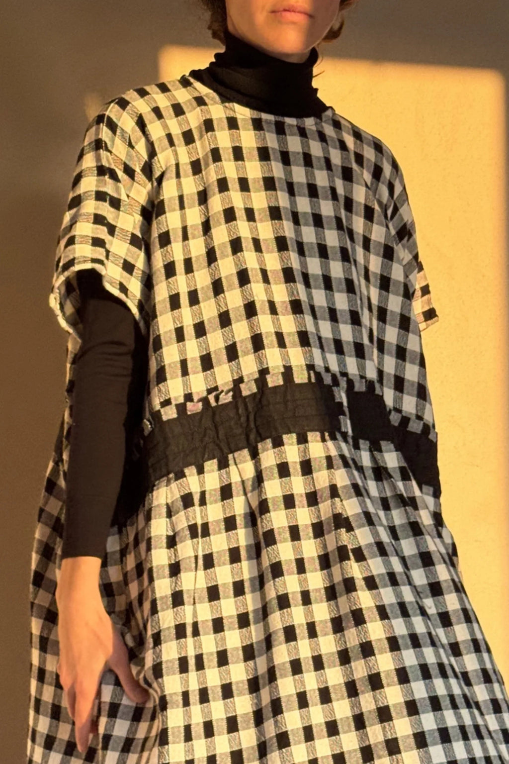 Cobalt Oversized Checkered Woven Cotton Dress