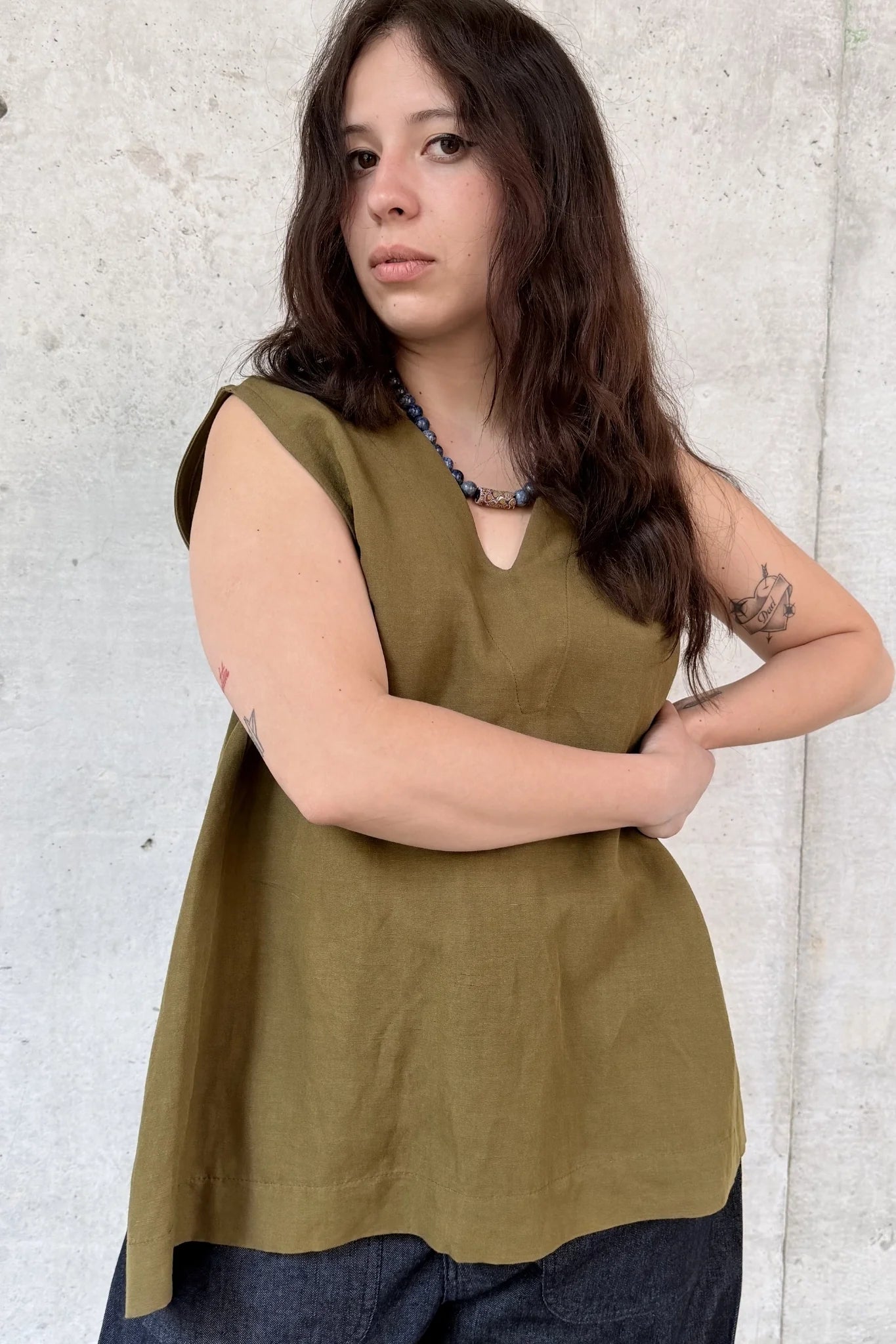 Sabina Linen-Blend Crossover Top